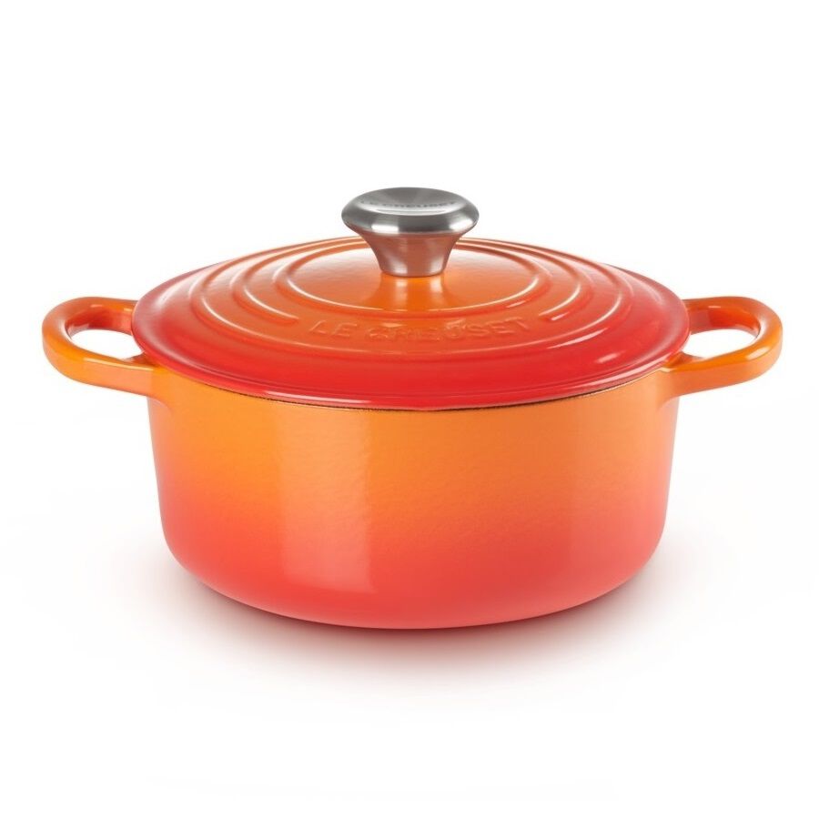 典藏琺瑯鑄鐵圓鍋24cm(火焰橘-鋼頭-內鍋白) 090 | Le Creuset 台灣