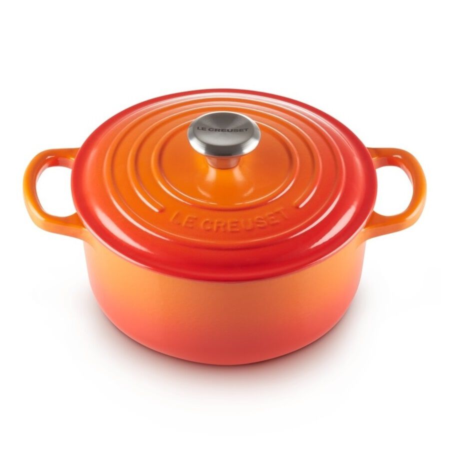 典藏琺瑯鑄鐵圓鍋24cm(火焰橘-鋼頭-內鍋白) 090 | Le Creuset 台灣